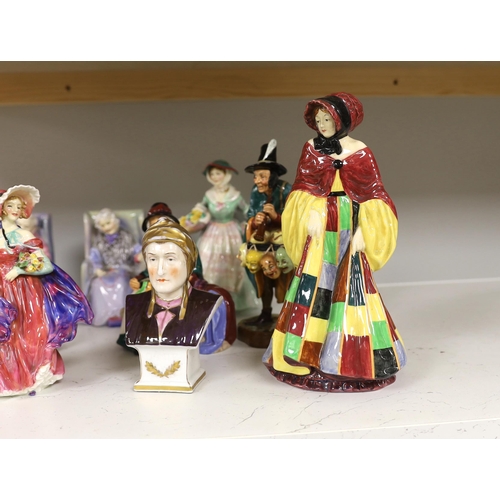 1423 - Eleven Royal Doulton porcelain figures including; The Potter HN1493, The Orange Lady HN1759, Daffy-D... 