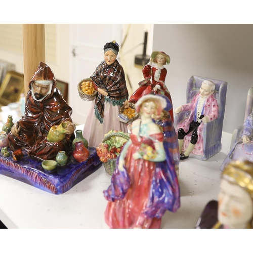 1423 - Eleven Royal Doulton porcelain figures including; The Potter HN1493, The Orange Lady HN1759, Daffy-D... 