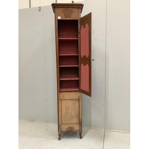 10 - A Louis XV style narrow walnut cabinet, width 48cm, depth 36cm, height 215cm