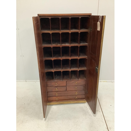 146 - A 19th century brass mounted mahogany pigeonhole cabinet with tapered right side, possibly from a sh... 