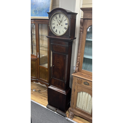 151 - An early 19th century Irish mahogany eight day longcase clock, circular painted dial marked Robert G... 