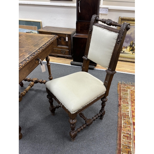 154 - A 19th century Continental walnut side table and Flemish oak chair, table width 99cm, depth 65cm, he... 