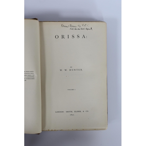 253 - ° ° Hunter, W.W. - Orissa, 2 vols, colour-printed frontis., folded map (outline colour, in pocket) a... 