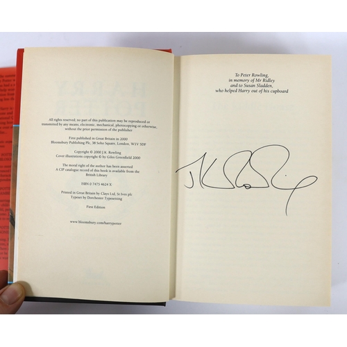 299 - ° ° Rowling, J.K. - Harry Potter and the Goblet of Fire.  Ist edition, signed by author on dedicatio... 