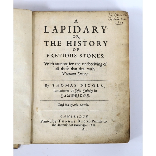 332 - ° ° Nicols, Thomas - A Lapidary: or, The History of Pretious Stones, With cautions for the undeceivi... 