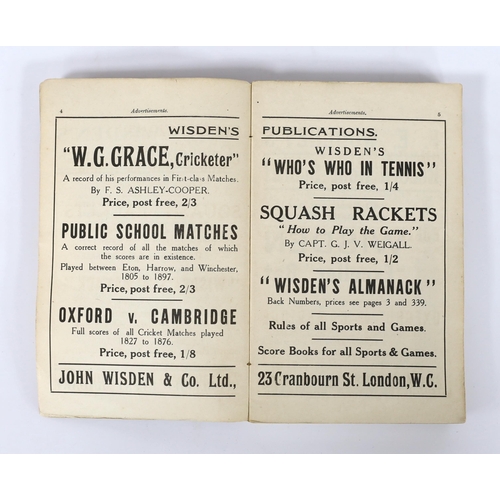 347 - ° ° Wisden - John Wisdens Cricketers Almanack for 1917, with original wrappers, spine cracked, wit... 