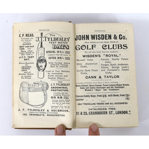 350 - ° ° Wisden - John Wisdens Cricketers Almanack for 1912, edited by Sydney H. Pardon, forty-ninth ed... 