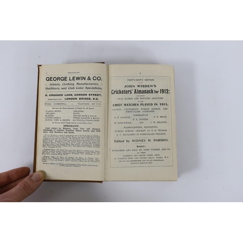 350 - ° ° Wisden - John Wisdens Cricketers Almanack for 1912, edited by Sydney H. Pardon, forty-ninth ed... 