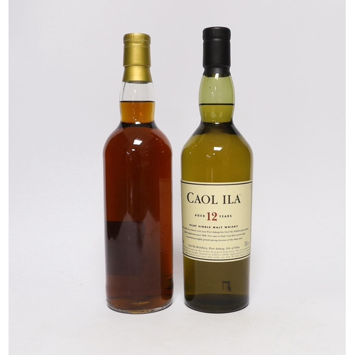 370 - A bottle of Caol Ila 12 year old malt whisky and a bottle of Bruichladdich Islay single malt, privat... 