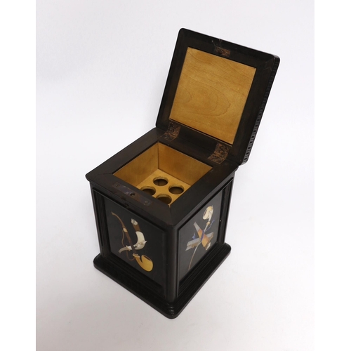 372 - An Italian ebonised and pietra dura cigar box, with fitted cedarwood, interior dimensions, 17 cm, hi... 