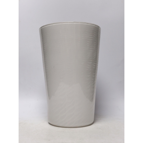 387 - A Whitefriars cloudy white lattice glass beaker vase, 30cm high