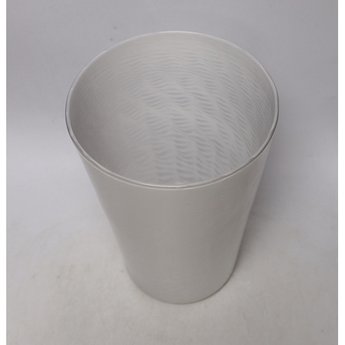 387 - A Whitefriars cloudy white lattice glass beaker vase, 30cm high