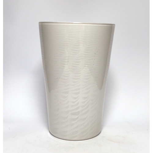 387 - A Whitefriars cloudy white lattice glass beaker vase, 30cm high