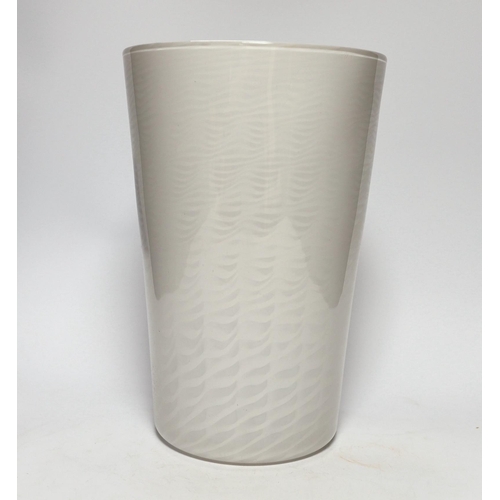 387 - A Whitefriars cloudy white lattice glass beaker vase, 30cm high