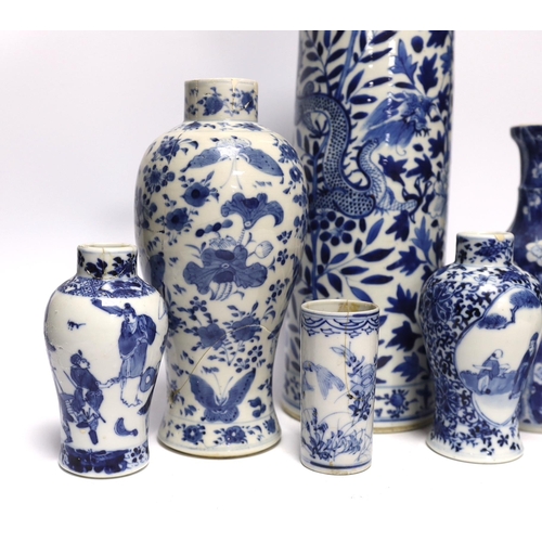 392 - Seven assorted late 19th century Chinese blue and white vases (a.f.), tallest 35.5cm