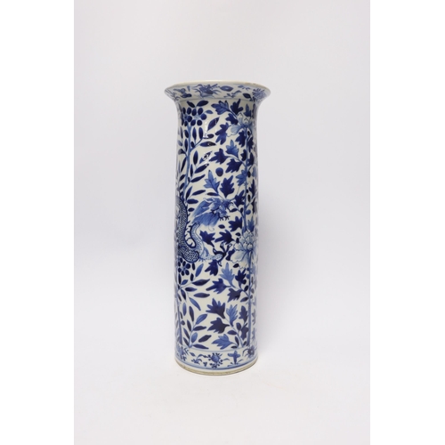 392 - Seven assorted late 19th century Chinese blue and white vases (a.f.), tallest 35.5cm