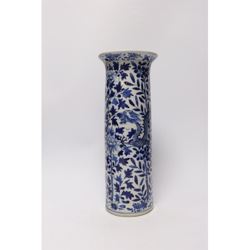 392 - Seven assorted late 19th century Chinese blue and white vases (a.f.), tallest 35.5cm