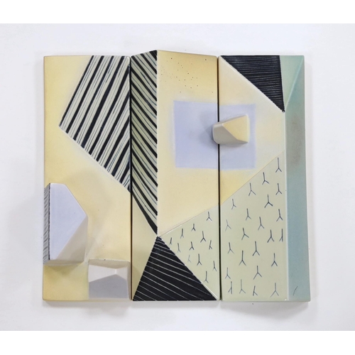 407 - Kellie Miller, relief ceramic wall plaque, 'City Park' signed and dated 2005 verso, overall 55 x 56c... 