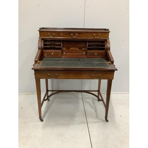 41 - An Edwardian satinwood banded mahogany writing desk, width 84cm, depth 51cm, height 106cm