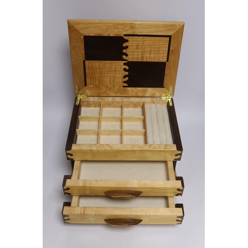 413 - A contemporary maple and wenge jewellery box, by Judd Lotts, 31cm wide, 23cm deep, 20cm high, togeth... 