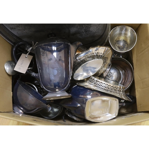 416 - Quantity of silver plated ware, together with a Chinese brass censer