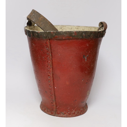 427 - A 19th century red painted fire bucket decorated with royal crest, 32cm