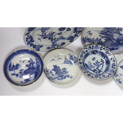 432 - Six Chinese Export blue and white wall plates/dishes, 18th century and later, largest 22cm