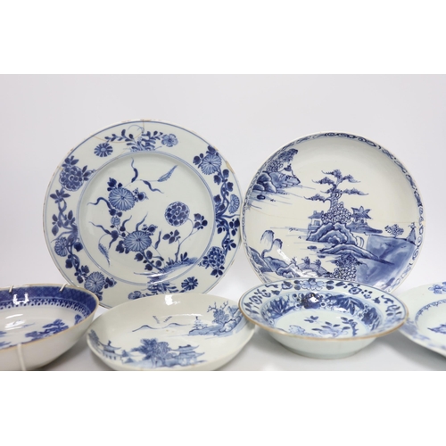 432 - Six Chinese Export blue and white wall plates/dishes, 18th century and later, largest 22cm