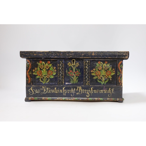 434 - A 19th century German or Austrian floral painted pine casket, 32cm wide