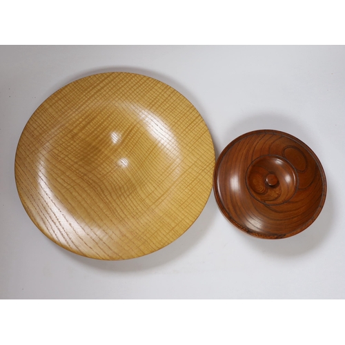 442 - A contemporary Sussex Ash bowl, together with an elm bowl and cover, largest 32cm diameter