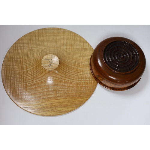 442 - A contemporary Sussex Ash bowl, together with an elm bowl and cover, largest 32cm diameter