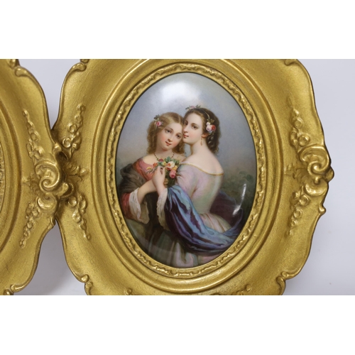 449 - A pair of framed 19th century Paris porcelain oval porcelain plaques, painted with Flora and two lad... 