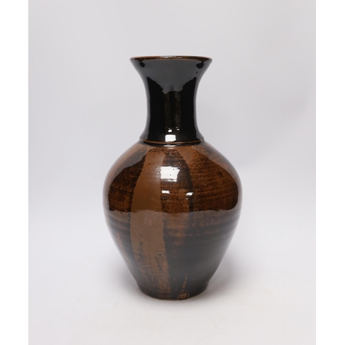 455 - A tenmoku glazed studio pottery vase, 29cm