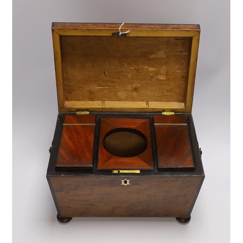 468 - A late Regency plum-pudding mahogany tea caddy, missing glass mixing bowl, 23cm high CITES Submissio... 