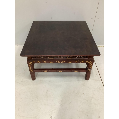 47 - A Chinese lacquer low table, width 74cm, depth 75cm, height 42cm