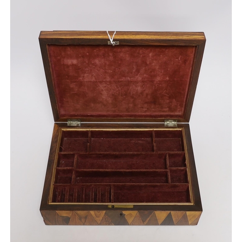 471 - An early 19th century specimen wood perspective cube marquetry jewellery box, 27cm wide, 19.5cm deep... 