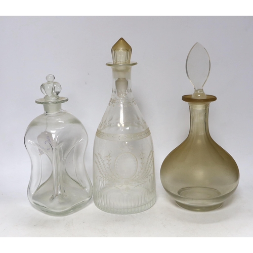 473 - Five 19th century and later glass decanters, one with stopper in the form of a crown, tallest, 32.5c... 