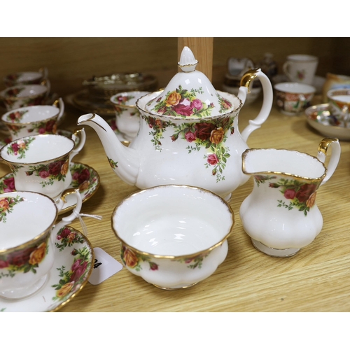 475 - Royal Albert Old Country Roses part tea set including six trios, teapot milk jug and sugar bowl, lar... 