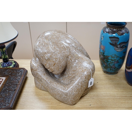 488 - Polly Ionides (b. 1944), a Swaledale fossil stone bust of a lady, Daydream, 41cm wide Provenance -... 