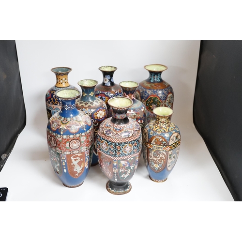 493 - Eight Japanese cloisonné enamel vases, early 20th century, largest 30cm high