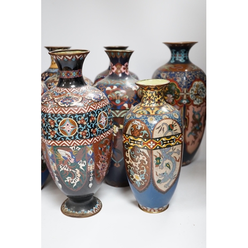 493 - Eight Japanese cloisonné enamel vases, early 20th century, largest 30cm high