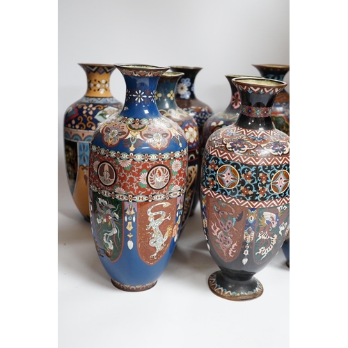 493 - Eight Japanese cloisonné enamel vases, early 20th century, largest 30cm high