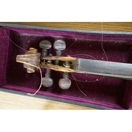 496 - A George Craske (1797-1888) violin with a Hill & Son label, cased (a.f.)