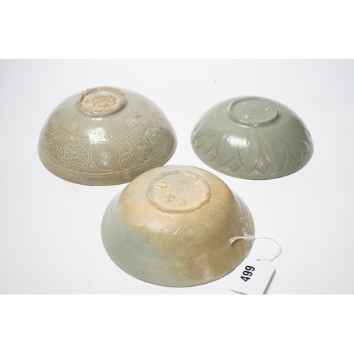 499 - Two Korean celadon bowls, Goryeo dynasty (11th/12th century), the first carved with lotus petals to ... 