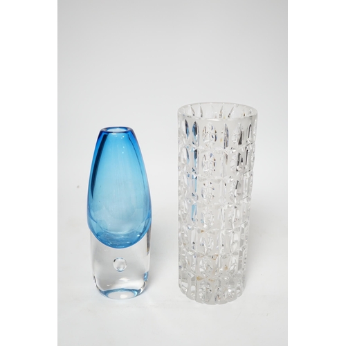 509 - An Orrefors blue glass vase and a similar cut glass vase, tallest 24cm (2)