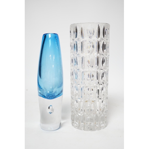 509 - An Orrefors blue glass vase and a similar cut glass vase, tallest 24cm (2)