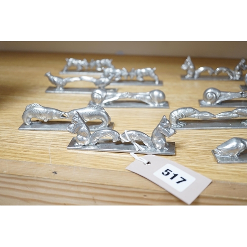 517 - A set of 12 French pewter novelty knife rests, in the form of squirrels, fish, snails, goats, etc.... 