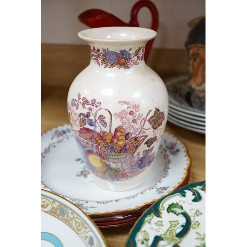 527 - A Spode collectors plate, a Victorian teapot, a Masons vase  a Minton dish etc, vase 21cm high... 