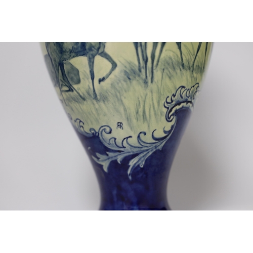 533 - A Doulton Lambeth faience vase, c.1900, attributed to Hannah Barlow, painted with deer in woodland, ... 