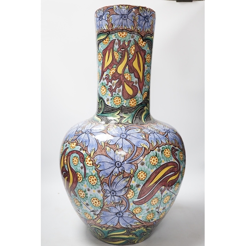 539 - A large Portuguese maiolica vase in de Morgan style, 58.5cm high